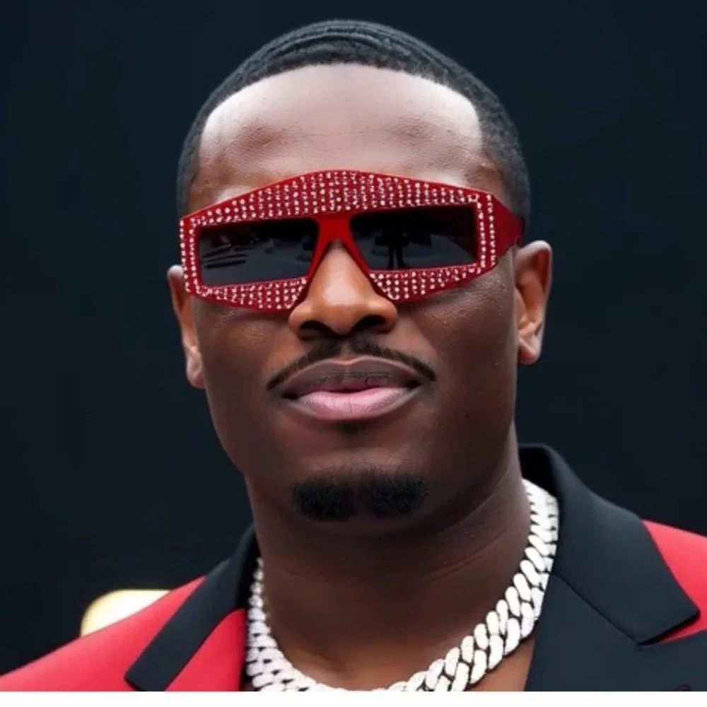 Red Sunglasses Adorned Multilayered Unique Diamond Sparkling Crystal Cool Lentes